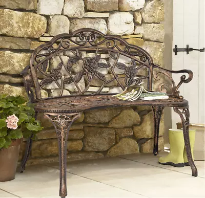 Garden Bench Distressed Antique Iron Bronze Curved Patio Balcony Deck Outdoor • $139.99