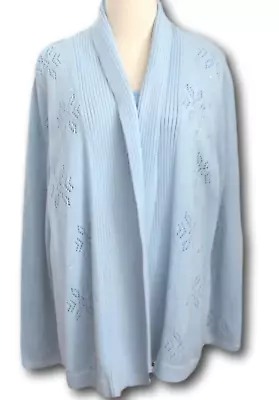 QUACKER FACTORY 1X  Snowflake Pointelle 2 Fer Sweater Set  Shawl Collar Blue • $27