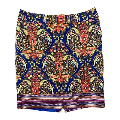 Merona Womens Pencil Skirt Paisley Print Lined Size 14 Stretch Colorful Y2K Boho • $6.44