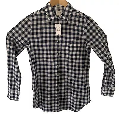 J Crew Shirt Womens XS Boy Fit Button Up Check Plaid Shirt Navy White NEW • $19.16