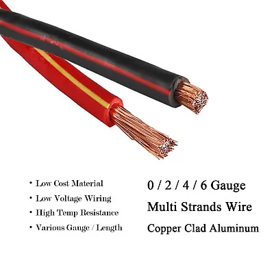 0 2 4 6 GA GAUGE Car Audio Power Ground Wire Copper Clad Amp Cable Black Red Lot • $13.29