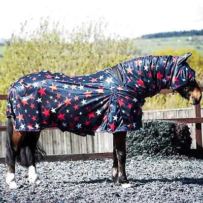 £31.49 • Buy Horse Pony Fly Sheet Rugs Lite Combo Belly Tail Cover Mask White Red Star Colour