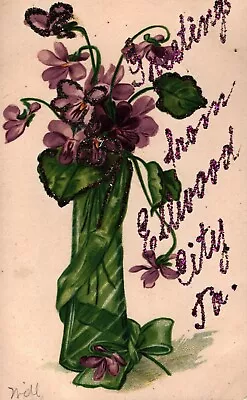 Greetings From  Ellwood City Pennsylvania Glitter Postcard  C1915 • $17