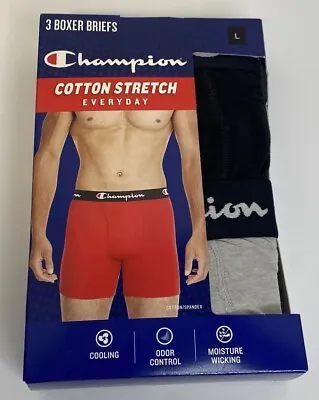 Champion Boxer Briefs 3 Pack Mens Large Moisture Wicking Black & Oxford Gray • $19.17