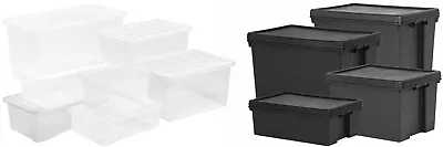 4L - 110L Heavy Duty Recycled Plastic Black / Crystal Stackable Storage Box Lid • £12.99