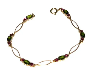 Charming Green & Pink Tourmaline 14 Kt Gold Bracelet.  • $399