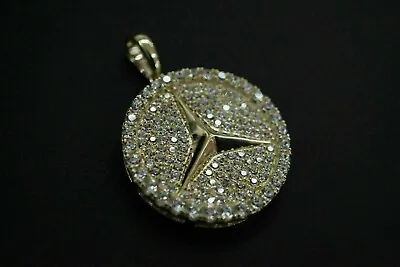 2Ct Lab Created Diamond Mercedes Ben Unisex Micro Pave Pendant 14K Gold Plated • $136