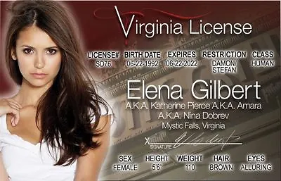 Elena Gilbert Katherine Pierce Amara Nina Dobrev VAMPIRE DIARIES Drivers License • £8.64