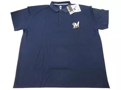 New Milwaukee Brewers Mens Sizes 4XL-5XL-6XL Majestic Blue Polyester Polo Shirt • $14.27