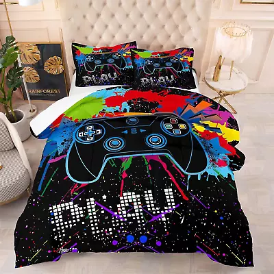 Gaming Comforter Set Twin Size For Boys Kids Black Graffiti Gamer Bedding Sets O • $78.26