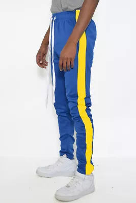 Mens Slim Fit Single Stripe Holiday Track Pants Ankle Zipper Jogger Casual Pants • $18.99