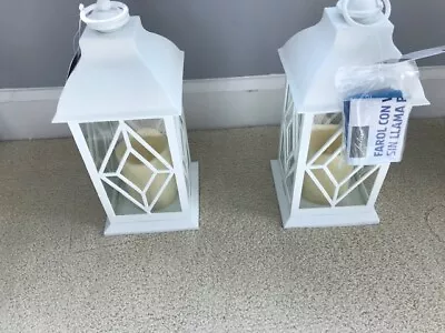 Farmhouse White Lantern With Clear Glass 12 Inches Lot Of 2 New Tags Candles! • $39