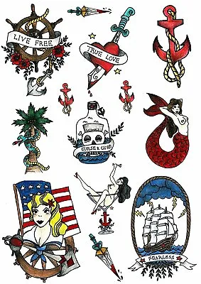 Sailor Seaman Marine Temporary Tattoo Set By Tatsy Original Cool Unique... • £9.49