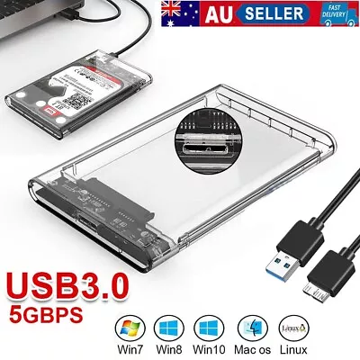 Transparent 2.5 Inch USB 3.0 External Hard Drive HDD SSD Enclosure Case SATA • $9.99