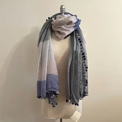 NEW MATTA NY Dupatta Blue Gray Silk And Cotton Large Shawl Wrap Scarf • $249