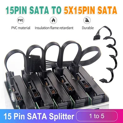 $11.99 • Buy 15 Pin SATA Power Y-Splitter Cable Adapter Extension 1 Male To 5 Female For HDD