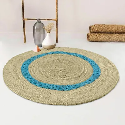 Modern Rug 100% Natural Jute Round Rugs For Living Room Reversible Rag Carpet  • £55