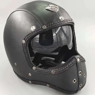 Full Face Motorcycle Helmet With Intergrated Sun Visor Motocross Leather Helmet • $119.99
