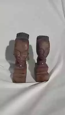 Vintage Wooden African Hand Carved Man And Woman Couple Figurines Set • $24.98