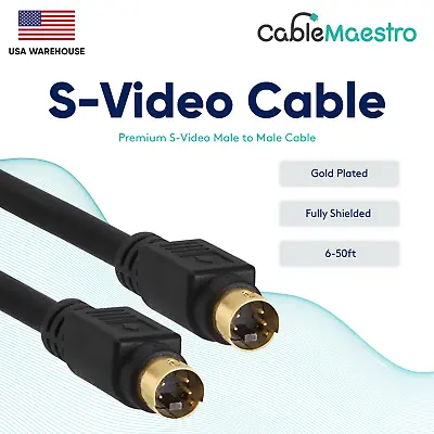 S-Video Cable Male To Male For Monitor VCR Gold Plated 4 Pin SVHS 6ft 12ft 25ft • $7.81