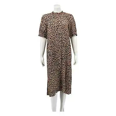 Anthropologie McKenzie Leopard Print Dress Size XS Tan Black Side Slits Lined • $27