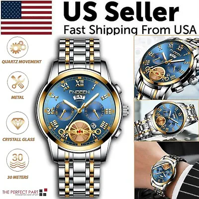 $9.99 • Buy Men's Watch Relojes De Hombre Stainless Steel Quartz Classic Waterproof FNGEEN