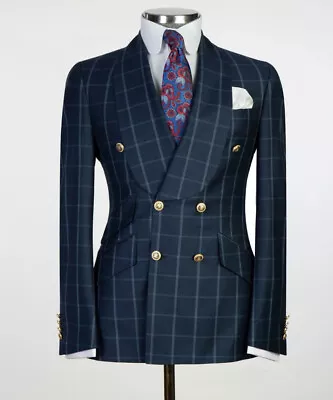 Mens Slim Suits Wedding Formal Wear Shawl Collar Tuxedo Doublebreasted Blazer • $80.65