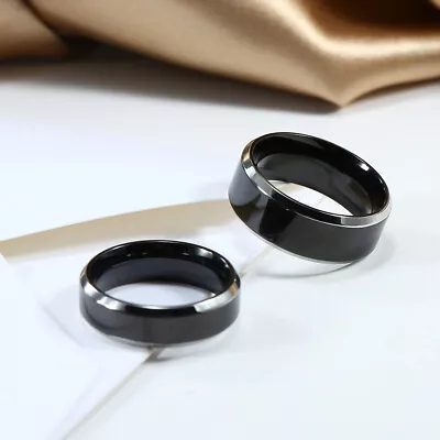 6/8mm Stainless Steel Black Ring Men Wedding Ring Bands Comfort Fit Size M- Z7 • £7.19