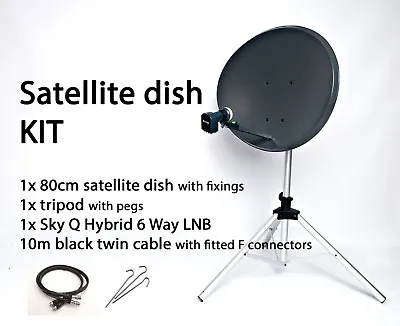 Sky Satellite Zone2 Dish SkyQ Hybrid 6Way LNB Tripod Camping Caravan Freesat KIT • £95.75