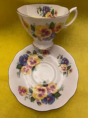 Royal Albert English Bone China Cup & Saucer Yellow/blue/Purple Pansies Perfect • $17.95