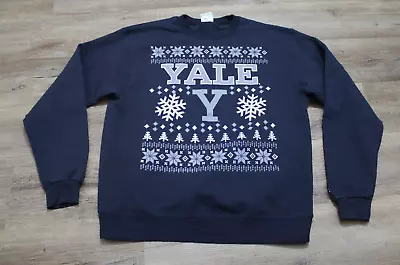 Champion Eco Yale Bulldogs Navy Blue Christmas Holiday Crewneck Sweatshirt Large • $14.99