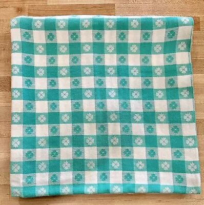 Vintage Cotton 52”x 50” Turquoise Checkered Gingham Hearts Style Tablecloth • $15