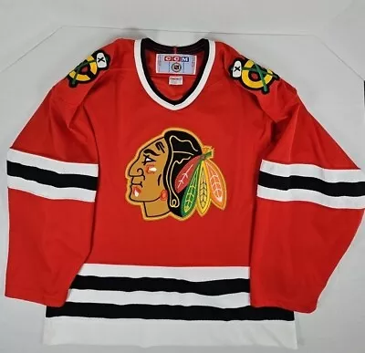 Chicago Blackhawks CCM NHL Hockey Jersey Red Embroidered Sweater Retro • $39.88