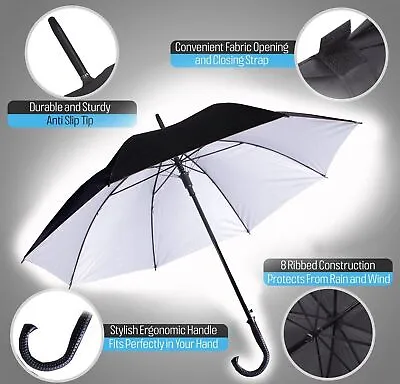 🔥Large Windproof Umbrella Deluxe Strong Automatic Auto Open Travel 8 Rib Brolly • £8.95