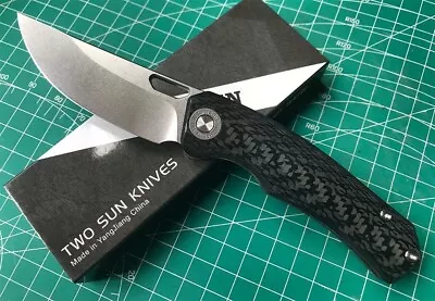 TwoSun Knives M390 CARBON FIBER Titanium Flipper Folder Knife TS457-M390-Sand • $86