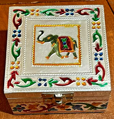 VINTAGE Meenakari Trinket Jewelry Box Elephant Design 4X4 Vintage • $22