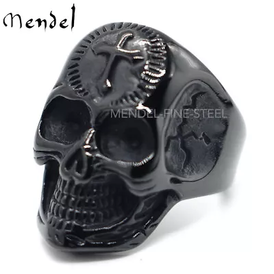 MENDEL Mens Stainless Steel Gothic Motorcycle Biker Black Skull Ring Size 7-15 • $11.99