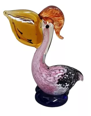 Vtg 7  Murano Style Hand Blown Art Glass Pelican With Fish In Mouth Figurine • $28