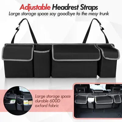 600D Oxford Car Back Seat Storage Bag Trunk Organizer Parts Accessories Black US • $13.99