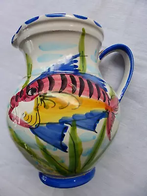 Vietri Al Mare Fish Hand Painted Italian Art  Pottery Pitcher Jug  7.5  • $24.99