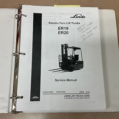 Linde ER18 ER20 SERVICE SHOP REPAIR MANUAL ELECTRIC FORK LIFT TRUCK GUIDE BOOK • $99.99