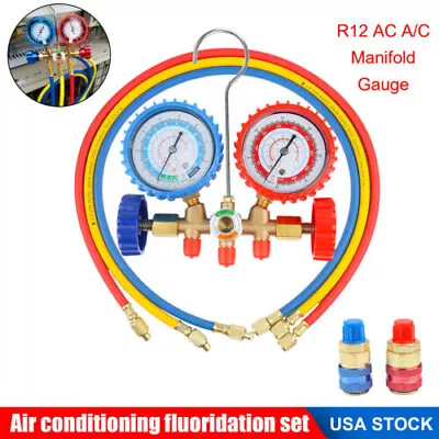 AC Manifold Gauge Set A/C Refrigeration 3FT Color Hose Fit R502 R134a R12 R22 • $25