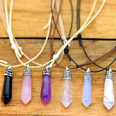 £4.29 • Buy Natural Quartz Crystal Healing Gemstone Pendant Cord Necklace Choker Pointed