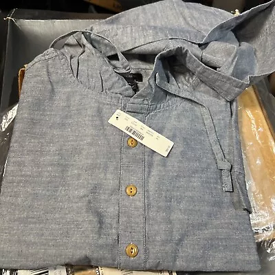 J Crew Shirt Mens XL Blue  Baja Hoodie Chambray Long Sleeve C5122 • $24.99