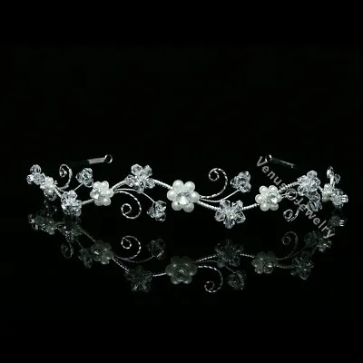 Bridal Wedding Veil Crystal Pearl Headband Tiara 7598 • $14.99