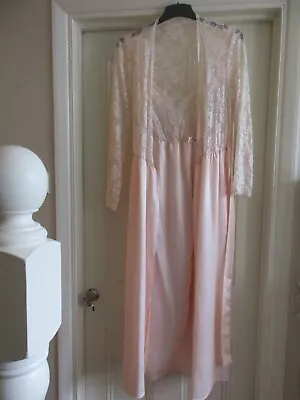 Vintage St Michael Peach Satin And Lace Negligee Dressing Gown & Nightdress Set • £25