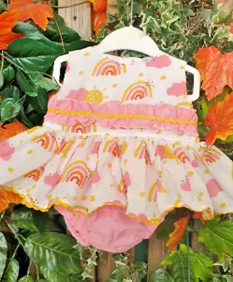 DREAM SALE 0-4 Years BABY GIRLS SUMMER MULTI  Rainbows Top And Knickers Set • £13.99