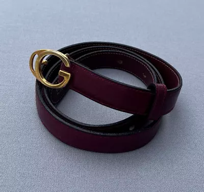 Rare Vintage 80's GUCCI Boutique GG Logo Buckle Leather Belt Burgundy Size 70/28 • $127.49