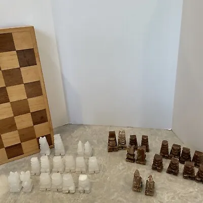 Stone Chess Set - Aztec Design -- Hand Made In Mexico 2000s Or Earlier • $39.99