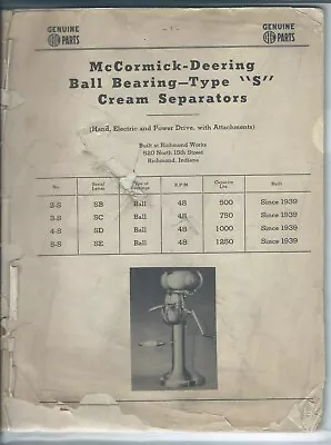 Farm Parts List - McCormick-Deering - S Cream Separator - Milker Units (FM402) • $21.11